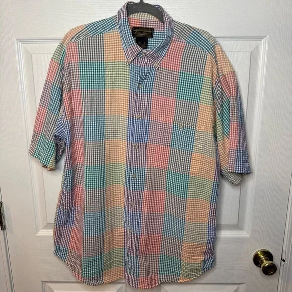 Eddie Bauer Blue and Pink Casual Button Down Vintage Shirt Size Large GUC - Picture 1 of 5